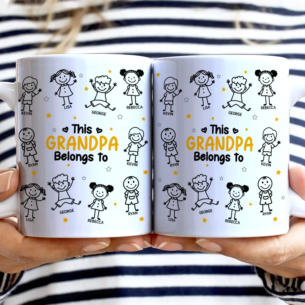Stick Figures This Grandpa Grandma Belongs To Kids Pet - Personalized White Edge-to-Edge Mug - Image 2