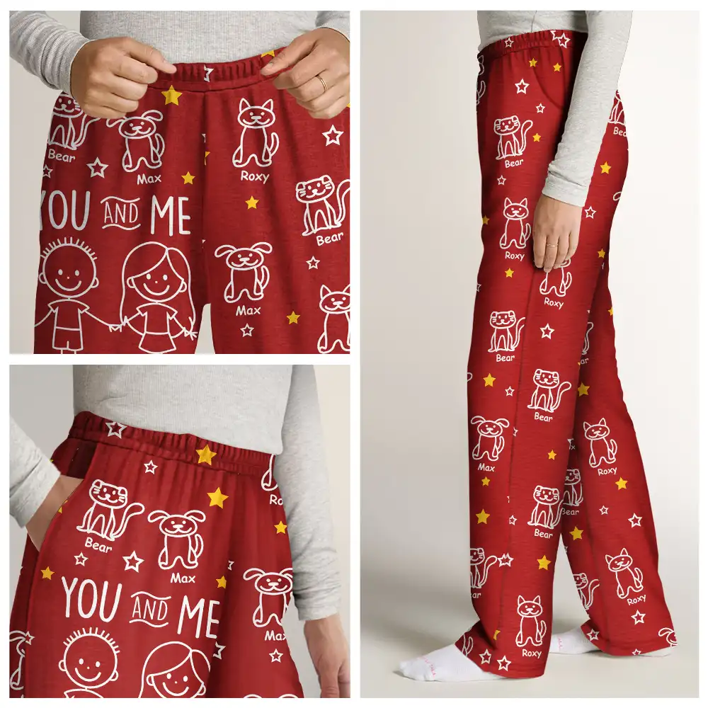 Stick Figures You Me And The Dog Cat - Personalized Pajama Pants - Image 7