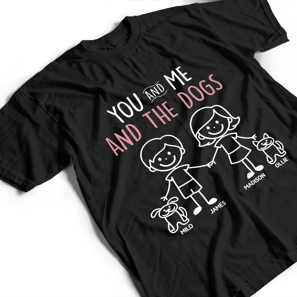Stick Figures You Me And The Dog Cat - Personalized T Shirt - Image 3