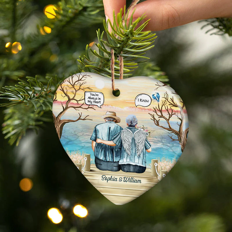 Still Talk About You Widow Old Couple - Memorial Gift - Personalized Custom Heart Ceramic Ornament - Image 2