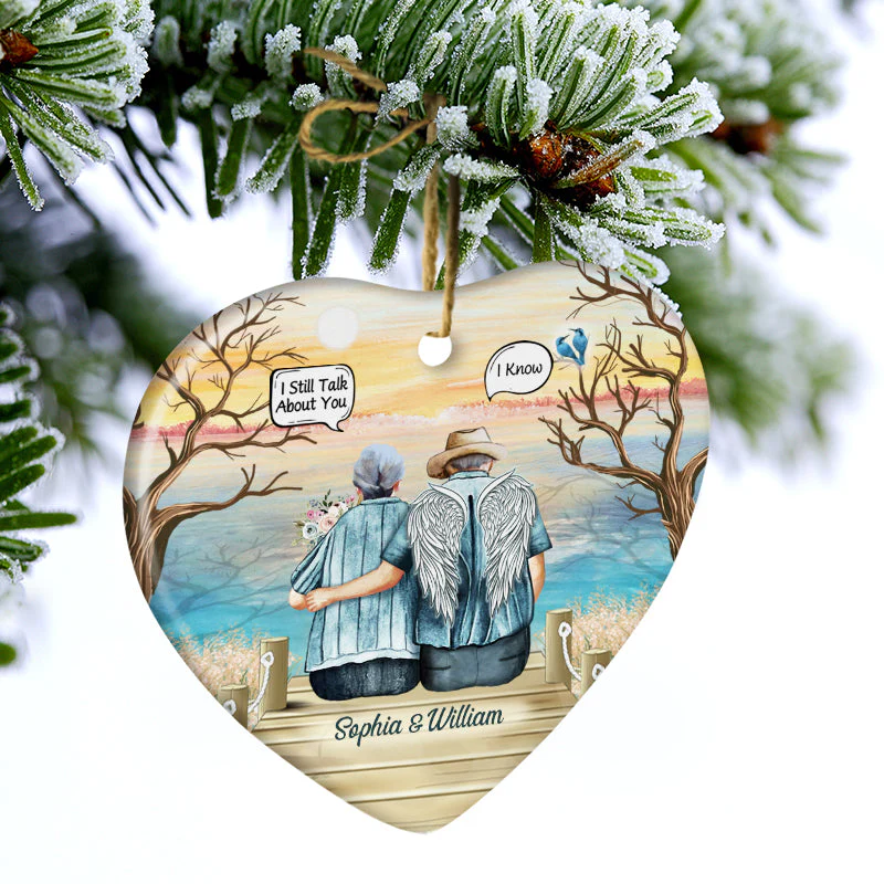 Still Talk About You Widow Old Couple - Memorial Gift - Personalized Custom Heart Ceramic Ornament - Image 3