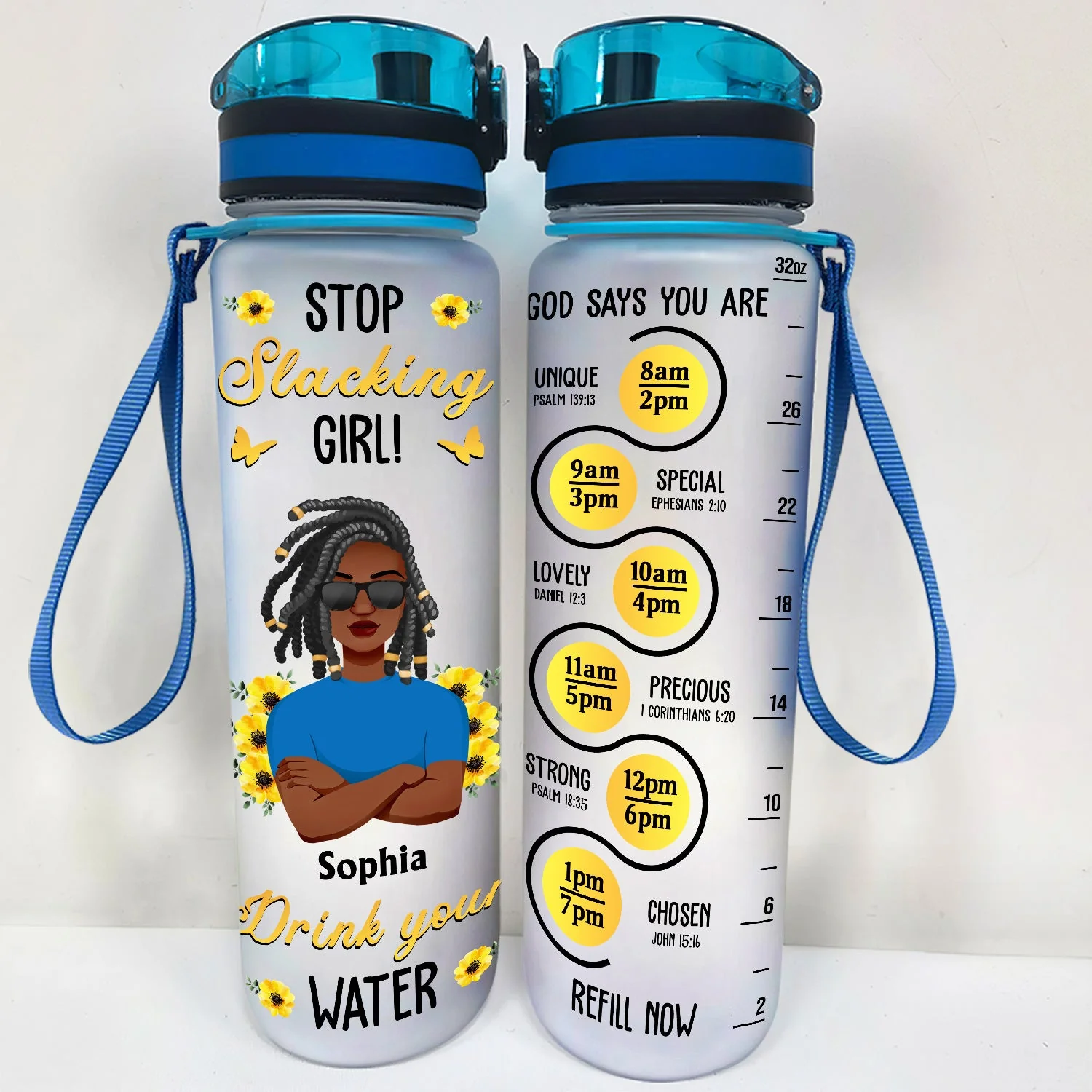 Stop Slacking Girl Drink Your Water - Birthday, Loving Gift For Besties, Sisters, Gift For Yourself, Women - Personalized Water Tracker Bottle - Image 2
