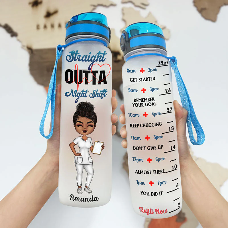 Straight Outta Night Shift - Gift For Nurses - Personalized Custom Water Tracker Bottle - Image 3