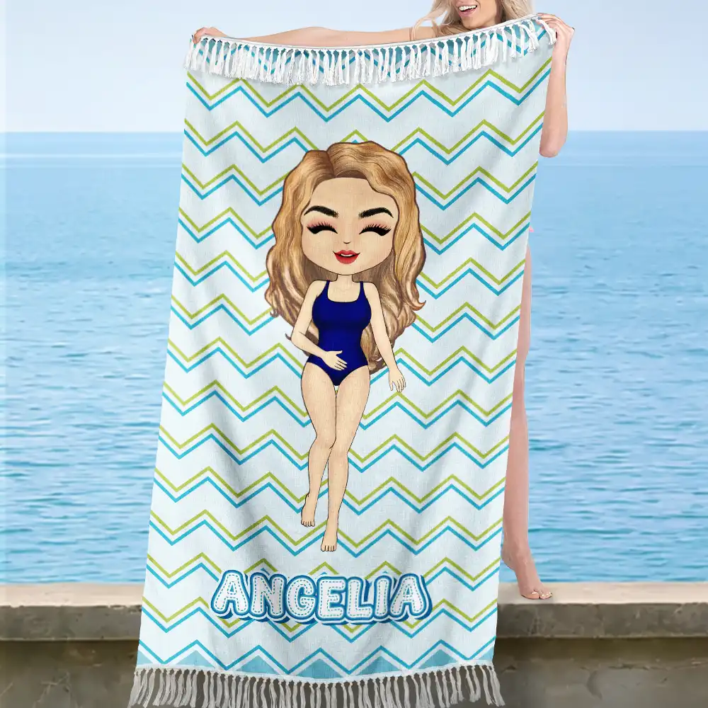 Summer Beach Travel Girl - Personalized Turkish Beach Towel - Image 2