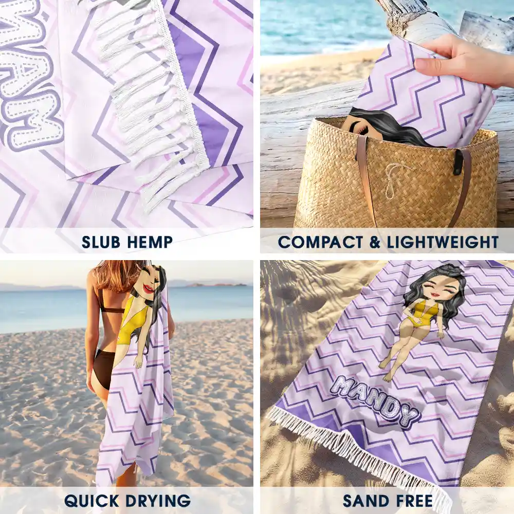 Summer Beach Travel Girl - Personalized Turkish Beach Towel - Image 3