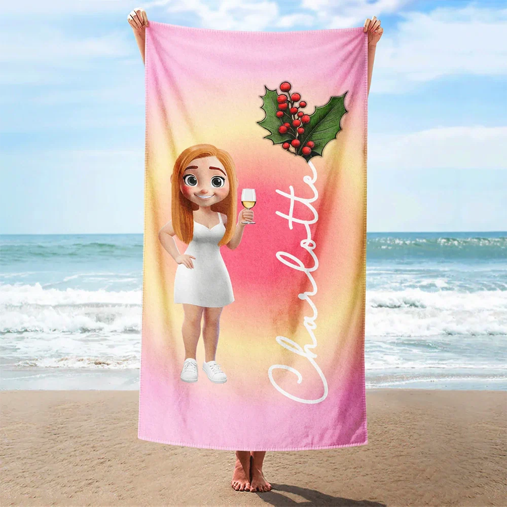 Summer Birth Flower Gradient Aura Colorful Angel Glow - Personalized Beach Towel - Image 2