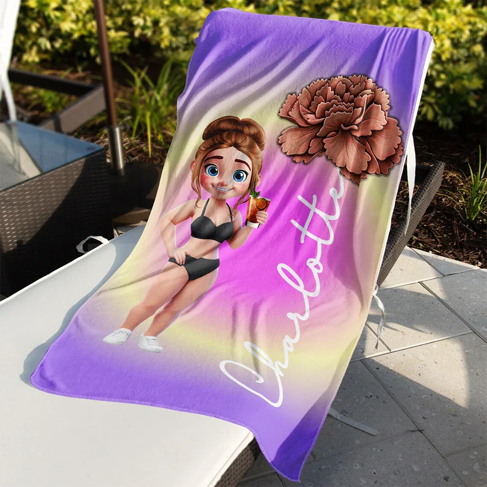 Summer Birth Flower Gradient Aura Colorful Angel Glow - Personalized Beach Towel - Image 3