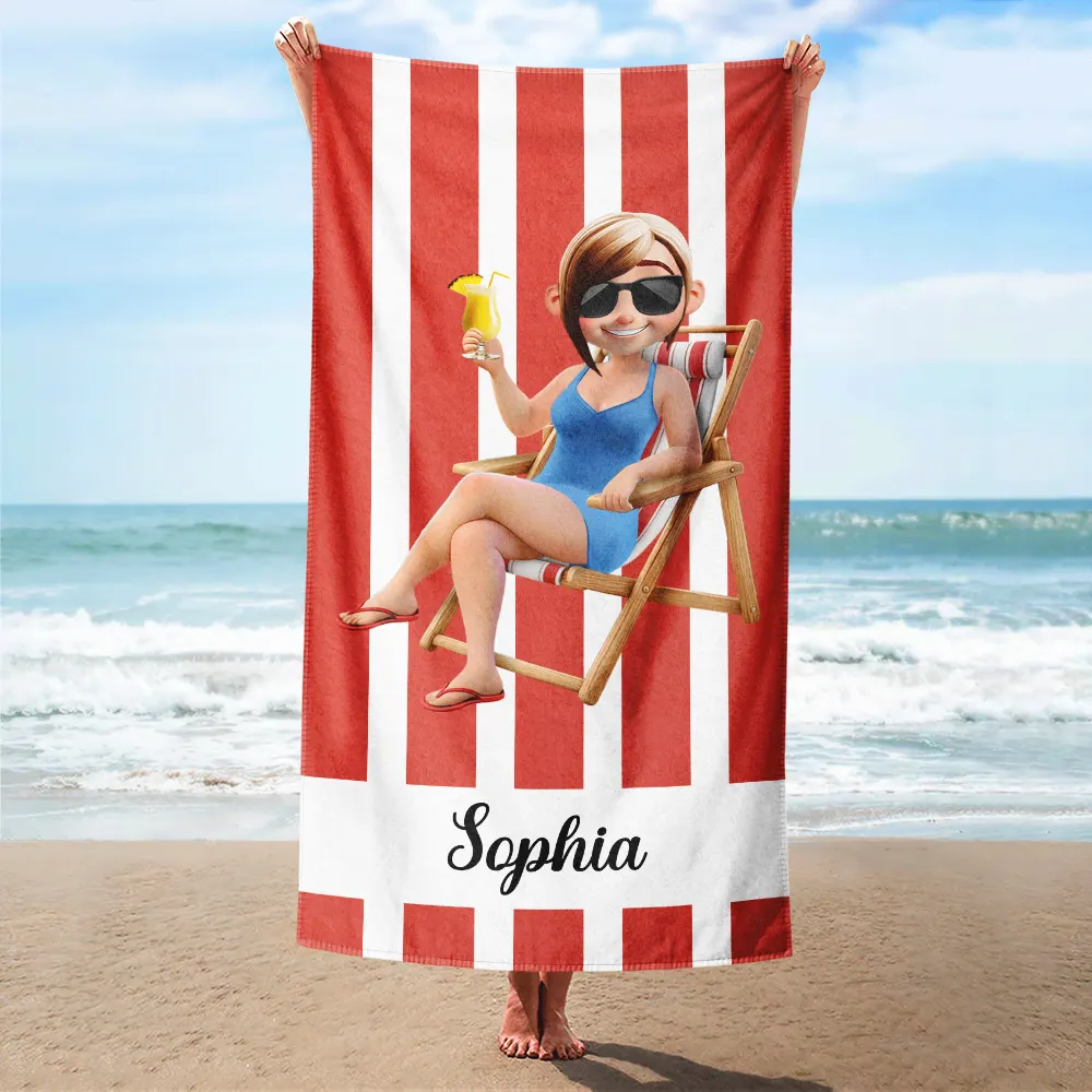 Summer Is Calling Vacation 3D Cartoon - Personalized Beach Towel - Image 2