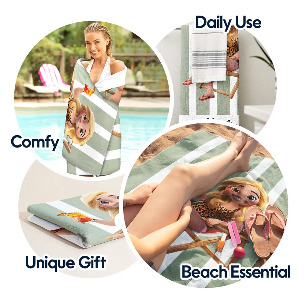 Summer Is Calling Vacation 3D Cartoon - Personalized Beach Towel - Image 5