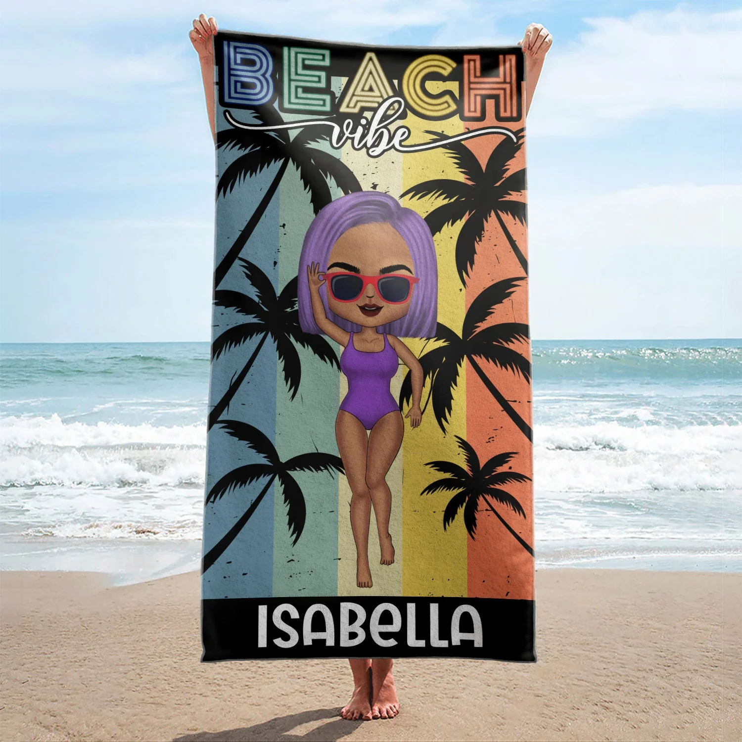 Summer Vacay Mode Salty Lil' Beach - Birthday Gift For Him, Her, Yourself, Girlfriend, Boyfriend, BFF Best Friends, Traveling Lovers - Personalized Custom Beach Towel - Image 2