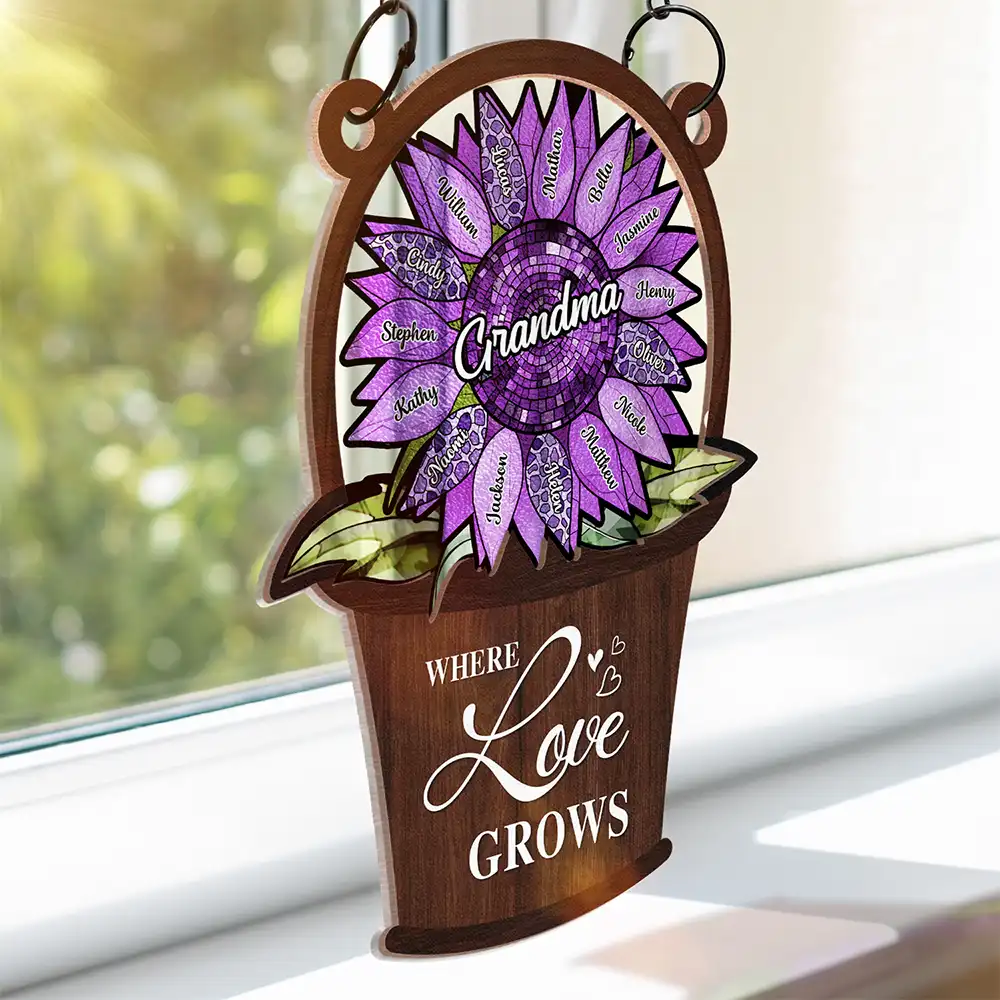 Sunflower Basket Handpicked With Love - Personalized Window Hanging Suncatcher Ornament - Image 3