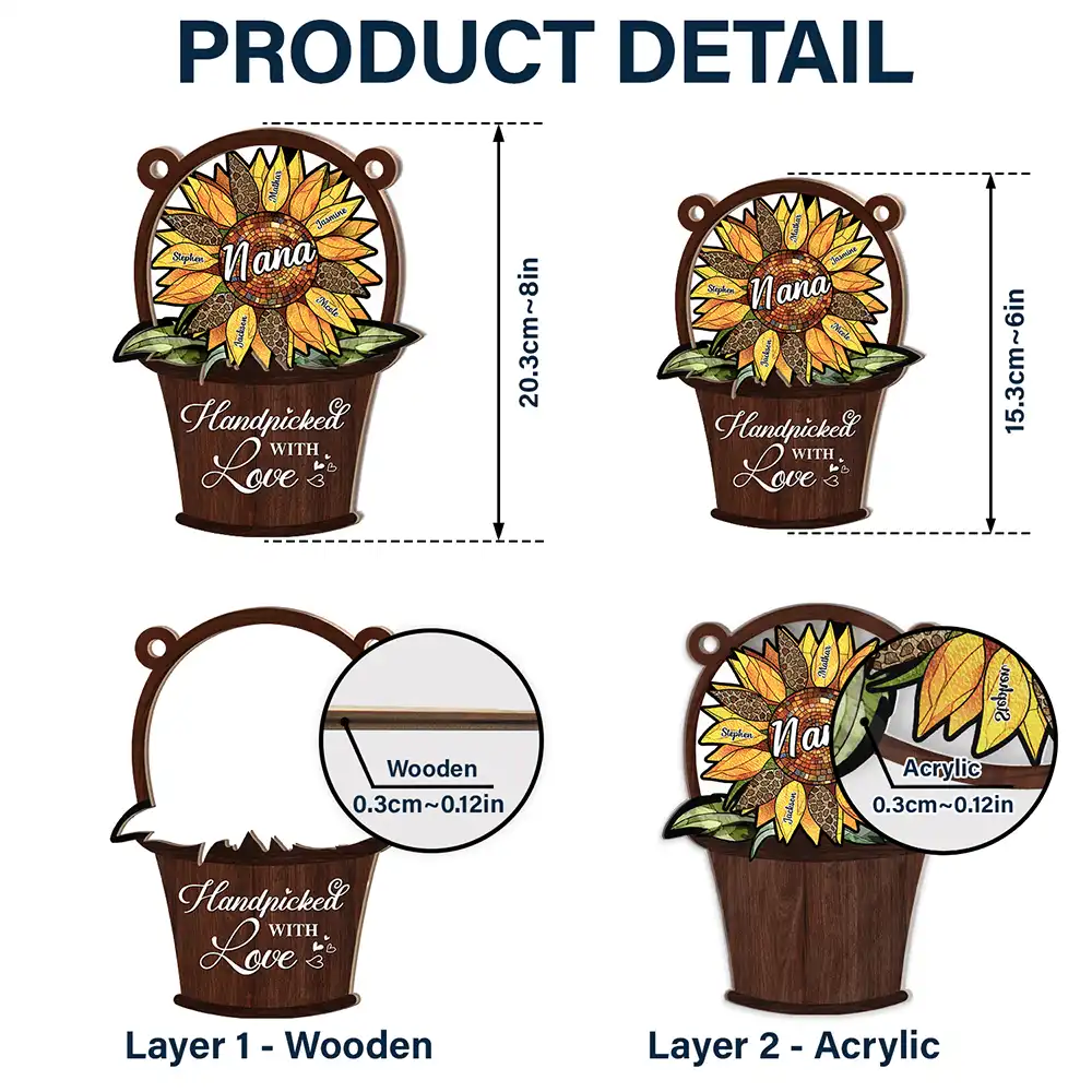 Sunflower Basket Handpicked With Love - Personalized Window Hanging Suncatcher Ornament - Image 5