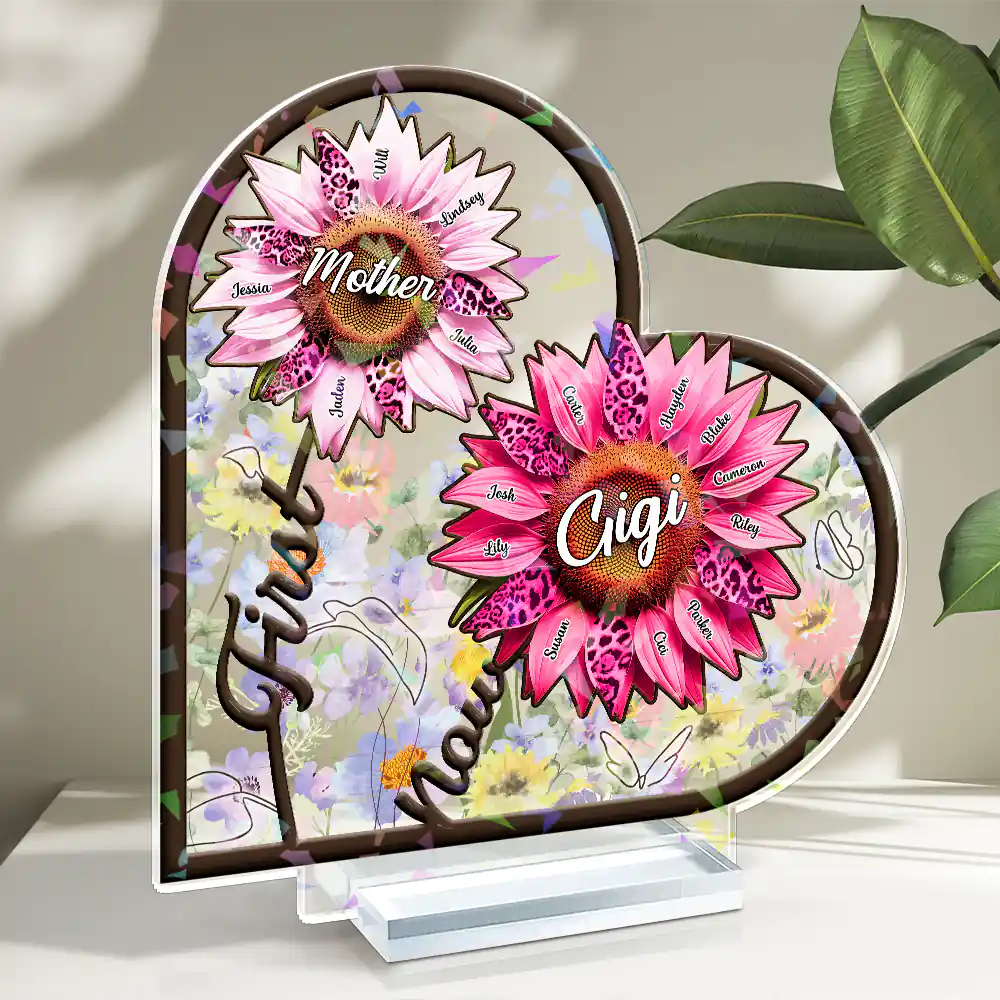 Sunflower First Mom Now Grandma 3D Effect - Personalized Holographic Acrylic Plaque - Image 2