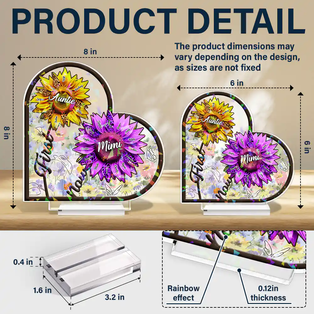 Sunflower First Mom Now Grandma 3D Effect - Personalized Holographic Acrylic Plaque - Image 4