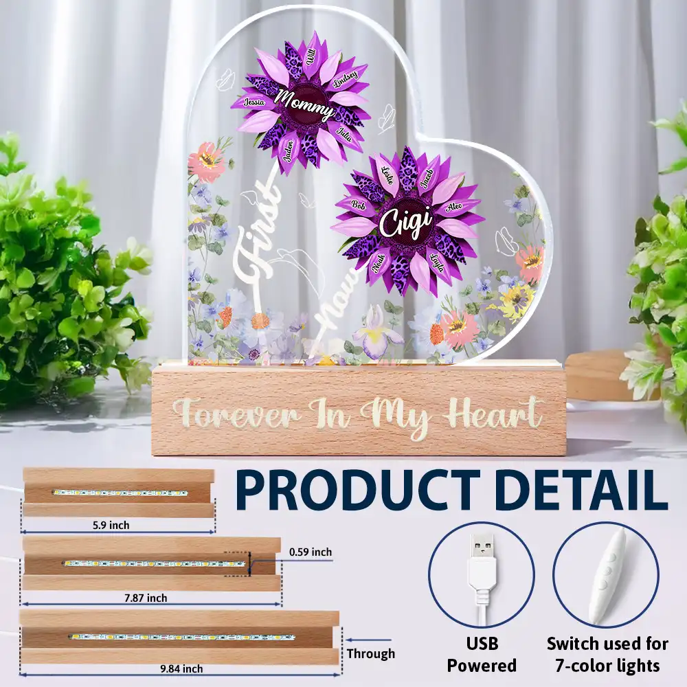 Sunflower First Mom Now Grandma - Personalized Custom Shaped LED Light - Image 6