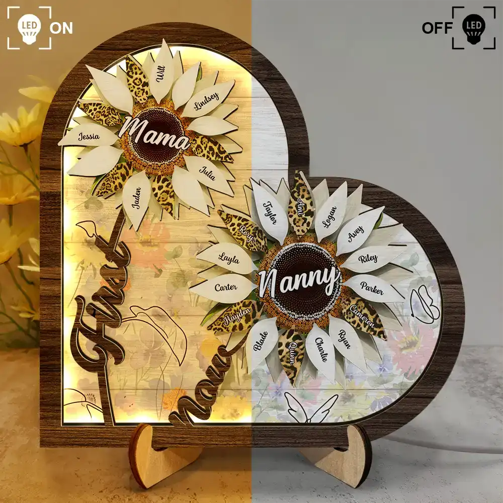 Sunflower First Mom Now Grandma - Personalized LED Light Wooden Plaque - Image 3