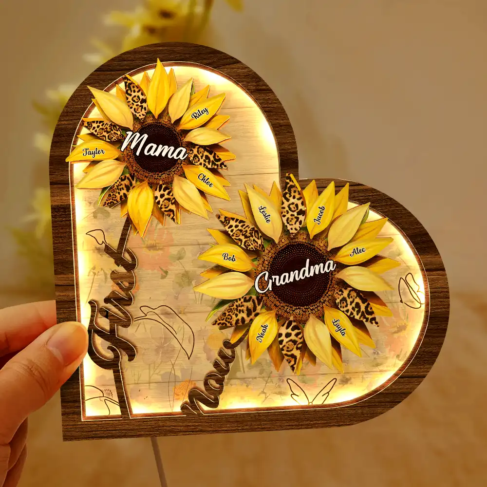 Sunflower First Mom Now Grandma - Personalized LED Light Wooden Plaque - Image 6