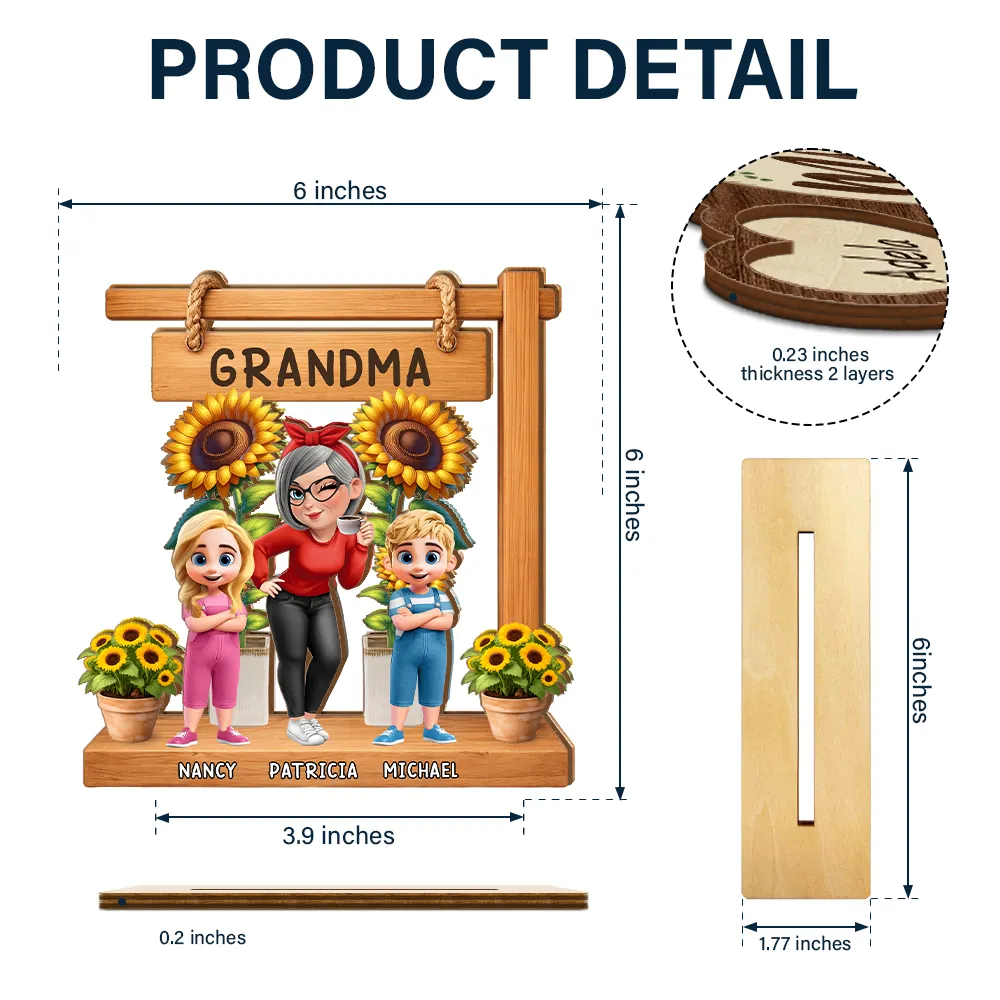 Sunflower Grandma - Personalized Custom Shaped 2-Layered Wooden Plaque - Image 4