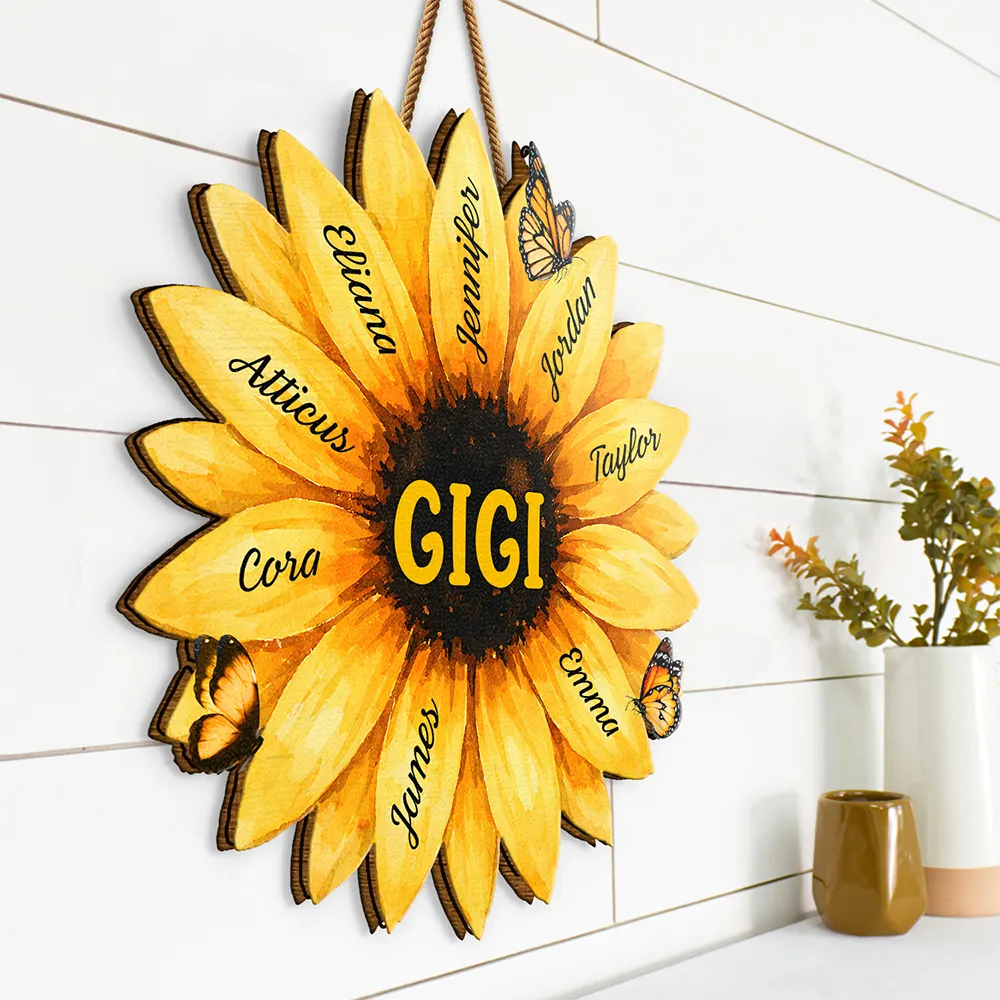 Sunflower Mom Grandma Sign - Personalized Custom Shaped Wood Sign - Image 2