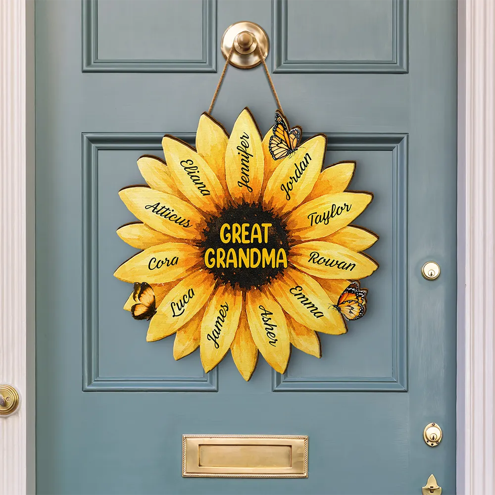 Sunflower Mom Grandma Sign - Personalized Custom Shaped Wood Sign - Image 3