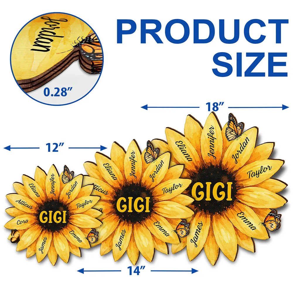 Sunflower Mom Grandma Sign - Personalized Custom Shaped Wood Sign - Image 5