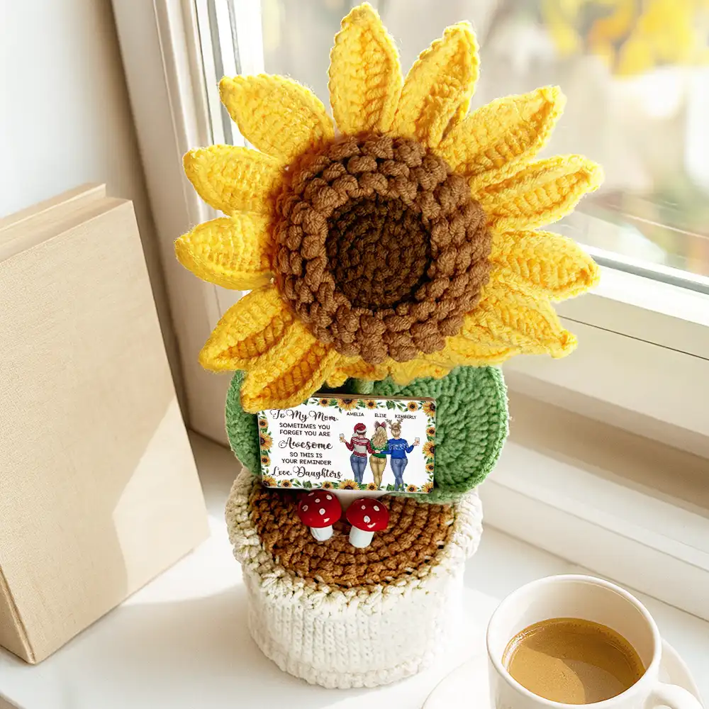 Sunflower Sometimes You Forget You Are Awesome - Personalized Crochet Plant Pot - Image 2