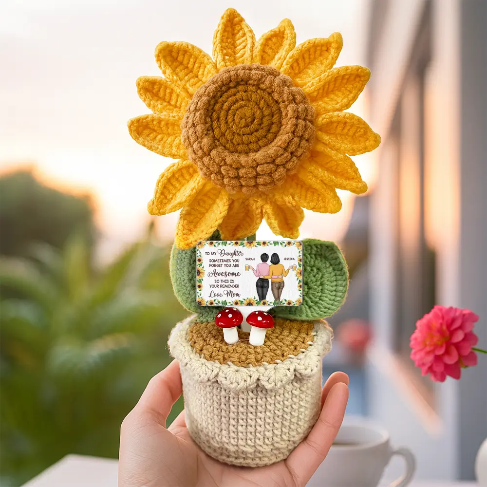 Sunflower Sometimes You Forget You Are Awesome - Personalized Crochet Plant Pot - Image 4