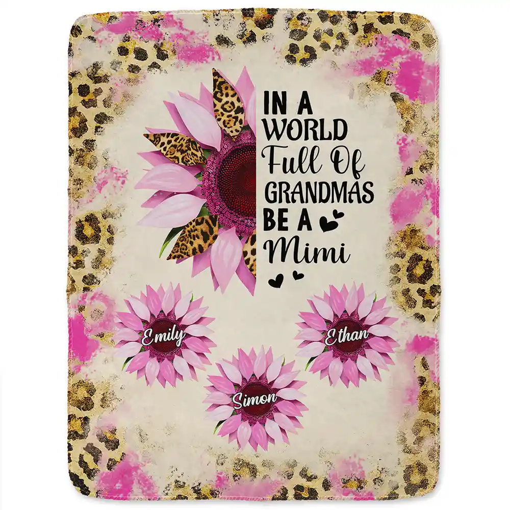 Sunflower World Full Of Grandmas - Personalized Fleece Blanket, Sherpa Blanket - Image 2