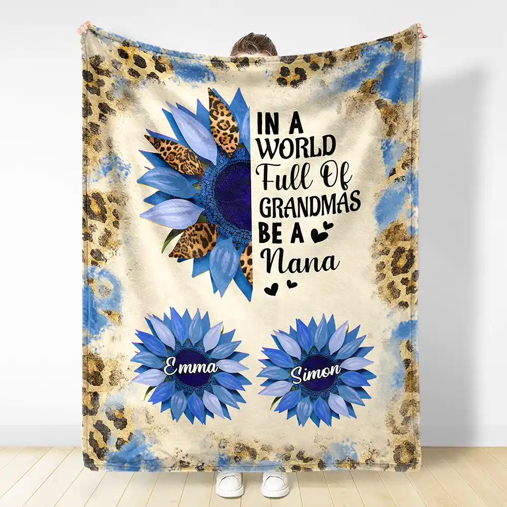 Sunflower World Full Of Grandmas - Personalized Fleece Blanket, Sherpa Blanket - Image 3
