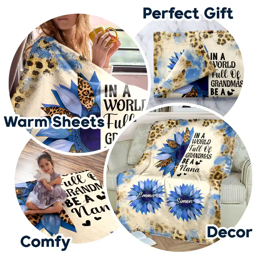 Sunflower World Full Of Grandmas - Personalized Fleece Blanket, Sherpa Blanket - Image 7