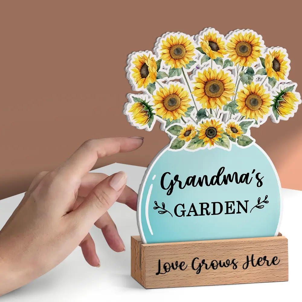 Sunflowers Grandma's Garden - Personalized Custom Shaped Cardstock With Wooden Stand - Image 2