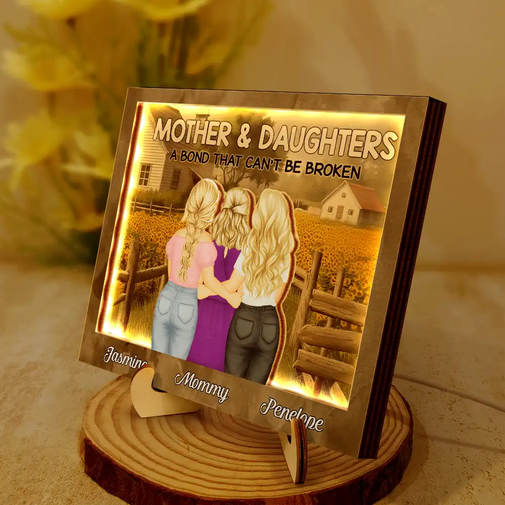 Sunflowers Mother Daughter A Bond That Can't Be Broken - Personalized LED Light Wooden Plaque - Image 2