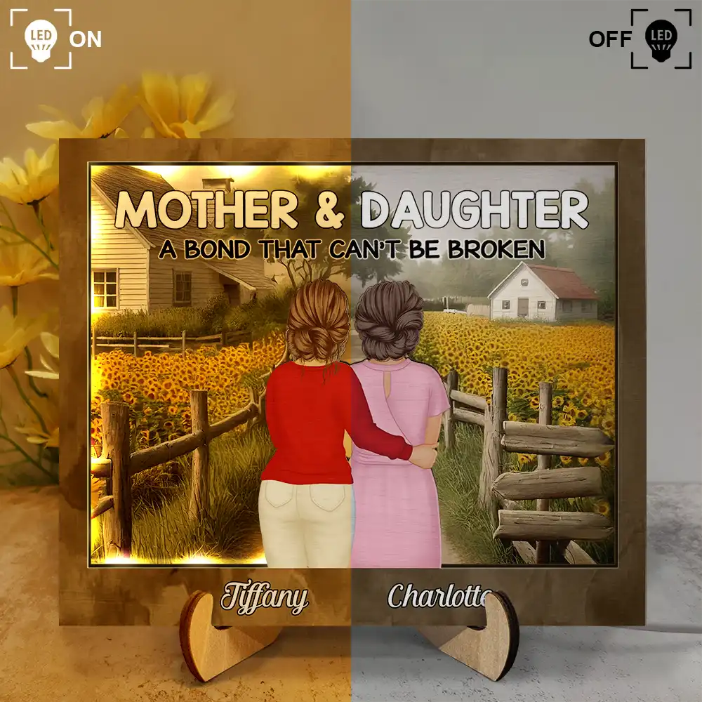 Sunflowers Mother Daughter A Bond That Can't Be Broken - Personalized LED Light Wooden Plaque - Image 3
