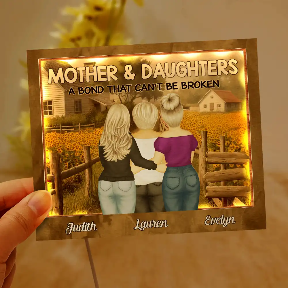 Sunflowers Mother Daughter A Bond That Can't Be Broken - Personalized LED Light Wooden Plaque - Image 6