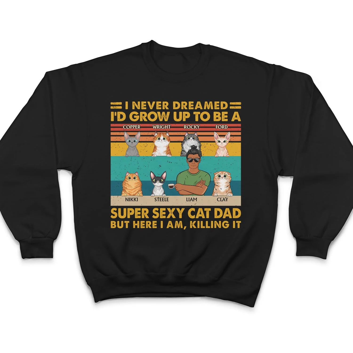 Super Sexy Cat Dad - Funny, Birthday Gift For Father, Husband, Cat Lovers - Personalized Custom T Shirt - Image 5