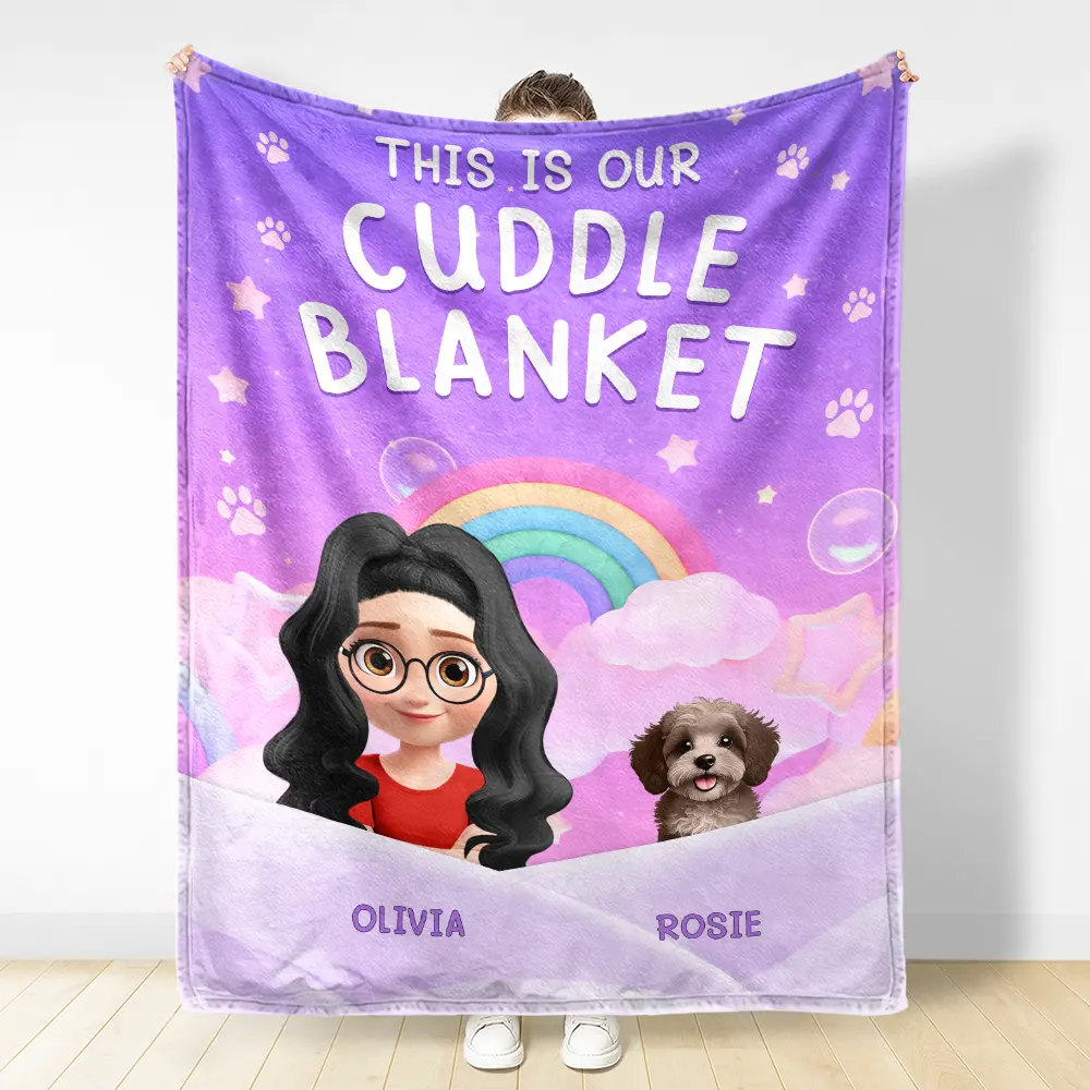 Sweet Dream This Is Our Cuddle 3D Girl And Dog Cat - Personalized Fleece Blanket, Sherpa Blanket - Image 3