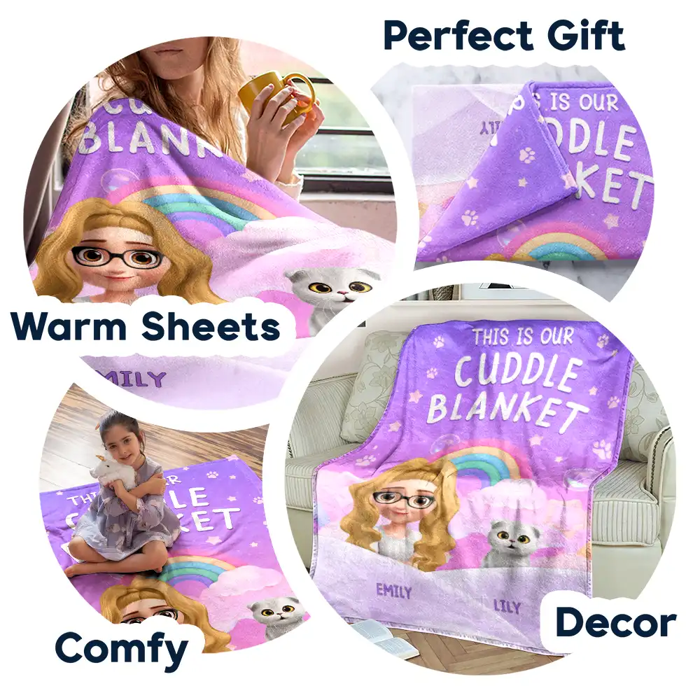 Sweet Dream This Is Our Cuddle 3D Girl And Dog Cat - Personalized Fleece Blanket, Sherpa Blanket - Image 7