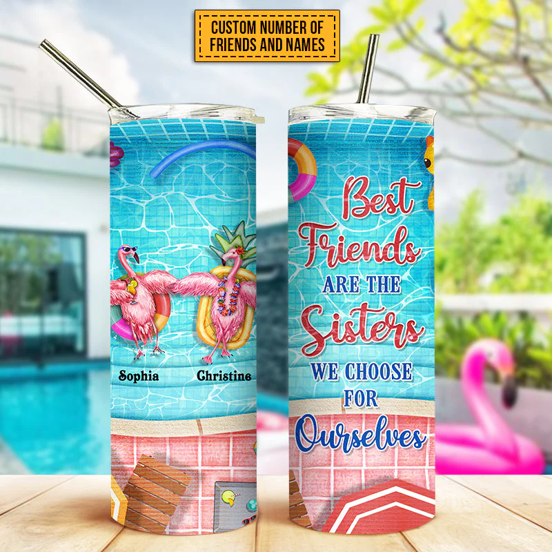 Swimming Flamingo Bestie Choose For Ourselves Custom Skinny Tumbler - Image 2