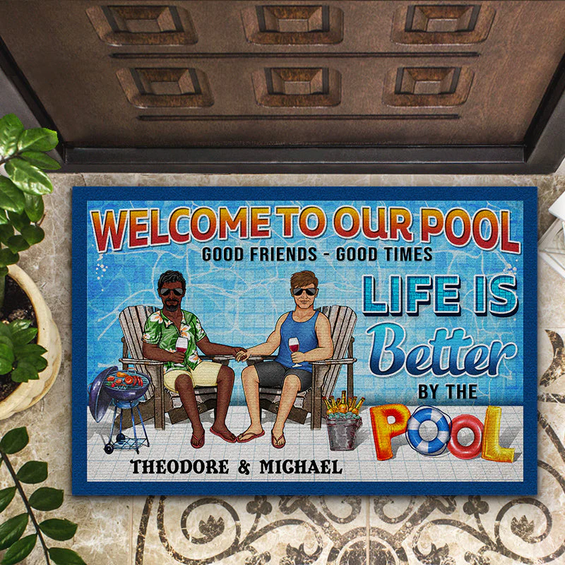 Swimming Pool Family Couple Life Is Better By The Pool - Couple Gift - Personalized Custom Doormat - Image 2