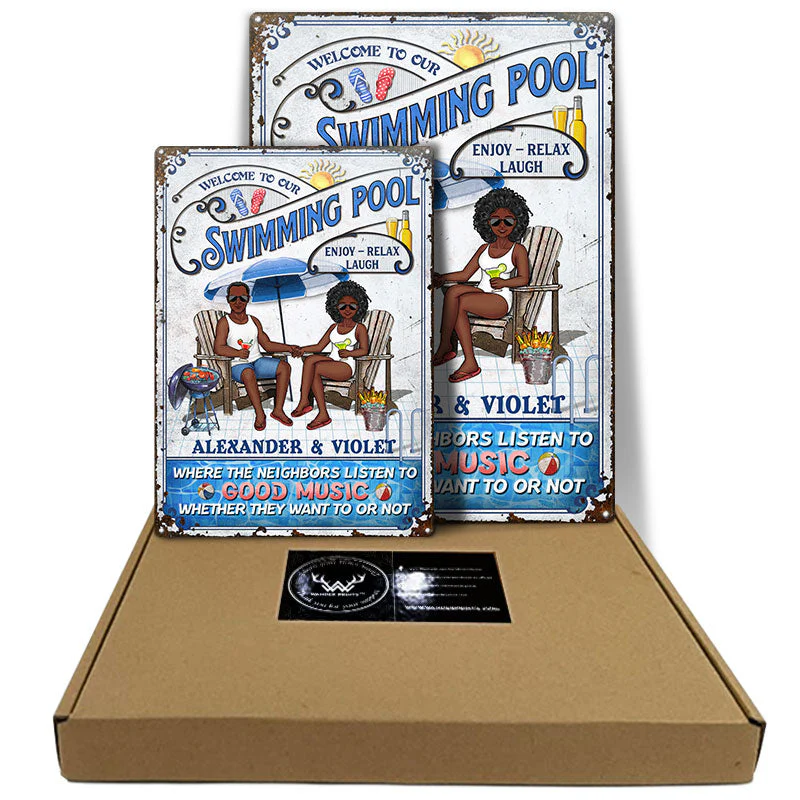 Swimming Pool Family Couple Listen To The Good Music - Pool Sign - Personalized Custom Classic Metal Signs - Image 5