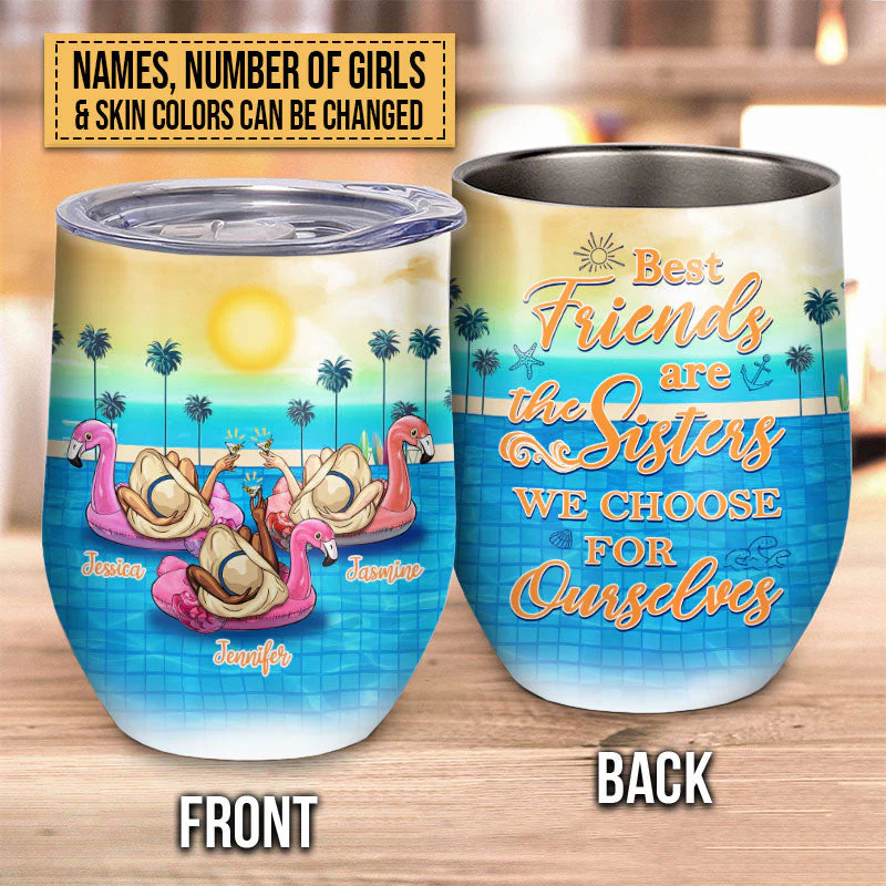Swimming Pool Flamingo Bestie Choose For Ourselves Custom Wine Tumbler - Image 3