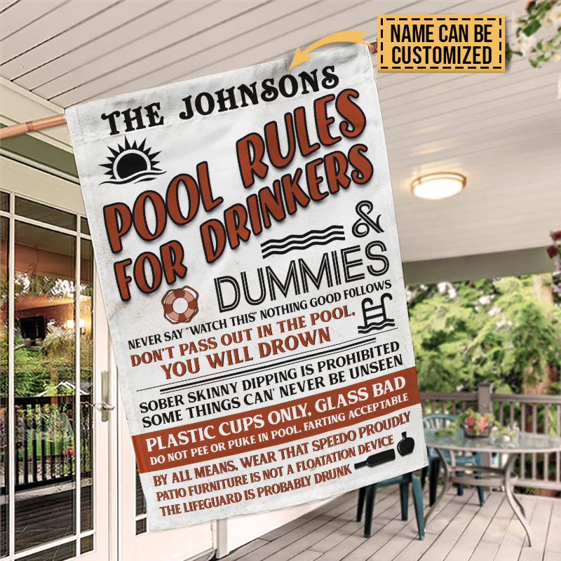 Swimming Pool Rules For Drinkers And Dummies Custom Flag, Funny Pool Decor - Image 2
