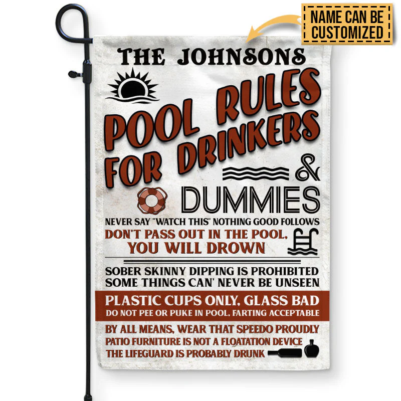 Swimming Pool Rules For Drinkers And Dummies Custom Flag, Funny Pool Decor - Image 3