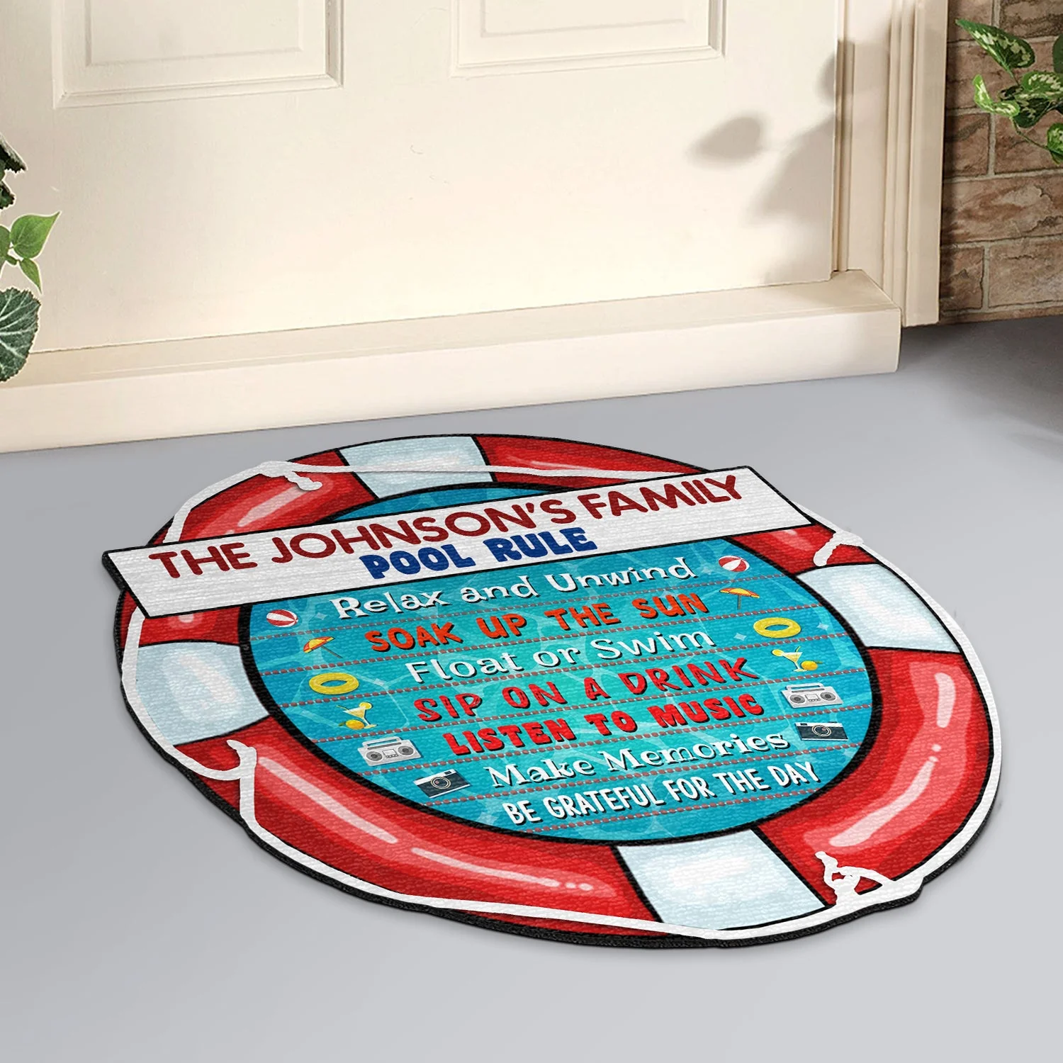 Swimming Pool Rules Relax - Poolside Decor - Personalized Custom Shaped Doormat - Image 2