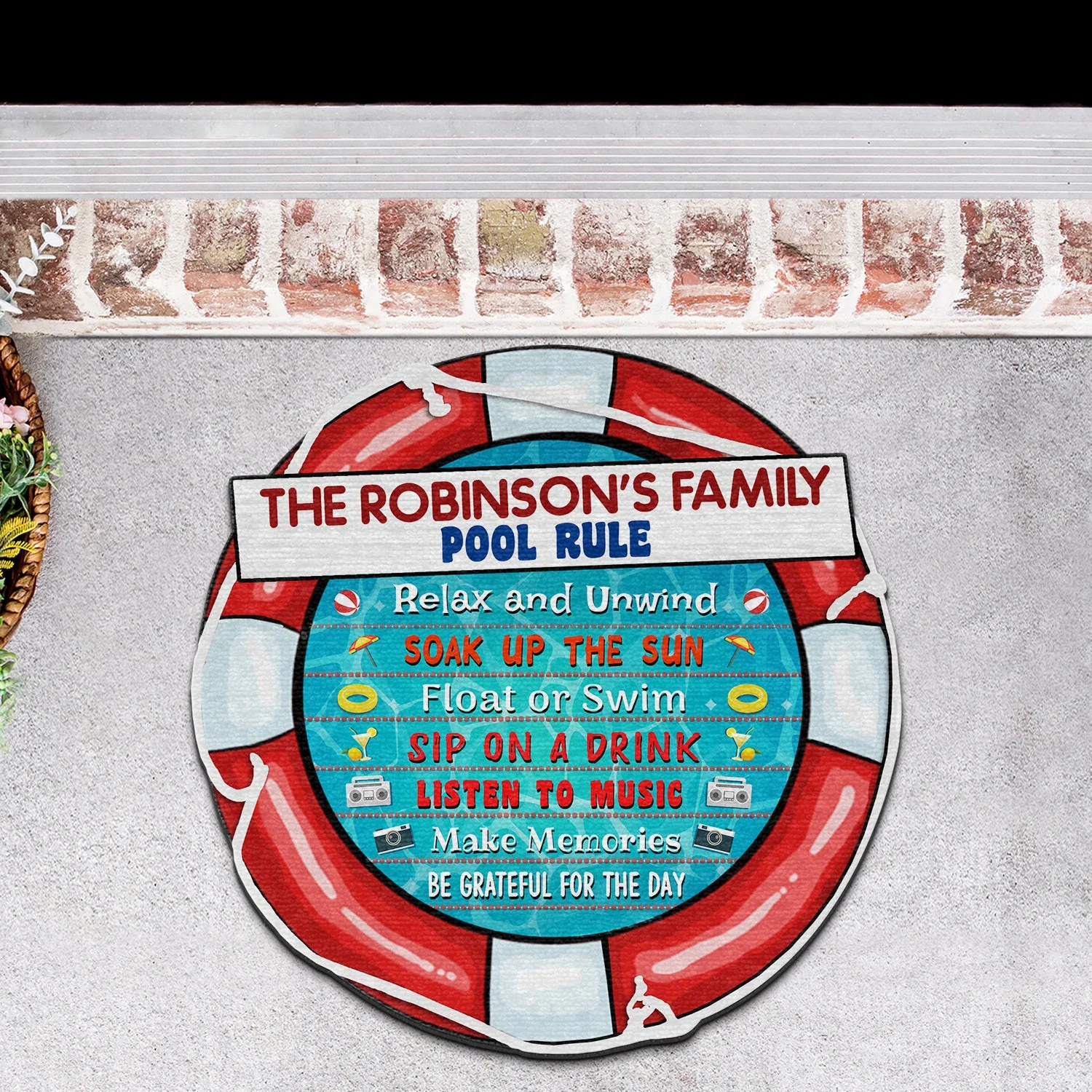 Swimming Pool Rules Relax - Poolside Decor - Personalized Custom Shaped Doormat - Image 3