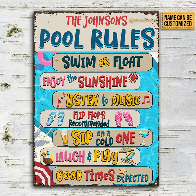 Swimming Pool Rules Sip On Cold One Custom Classic Metal Signs, Pool Decor - Image 2