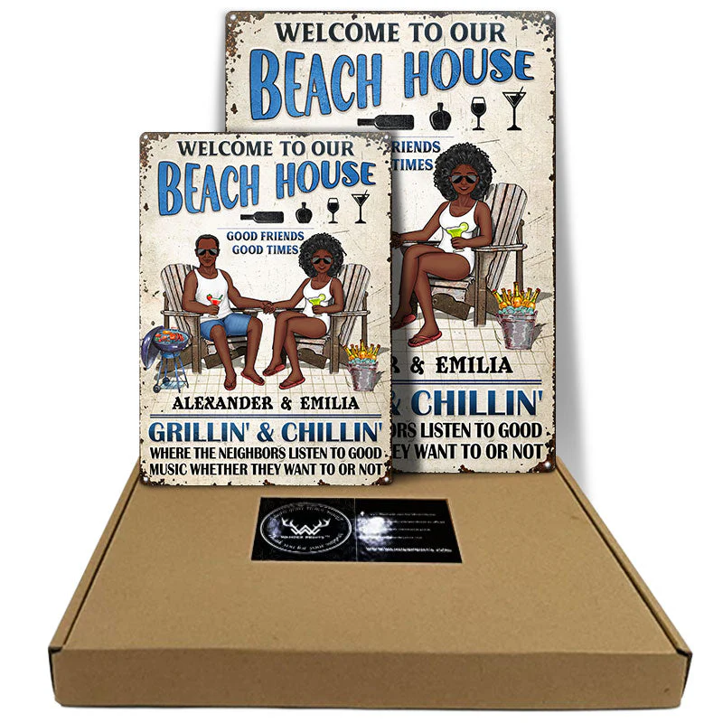 Swimming Poolside Family Couple Listen To The Good Music - Pool Sign - Personalized Custom Classic Metal Signs - Image 5
