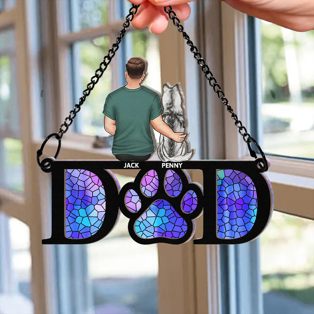 Sympathy Dog Dad Suncatcher - Personalized Window Hanging Suncatcher Ornament - Image 2