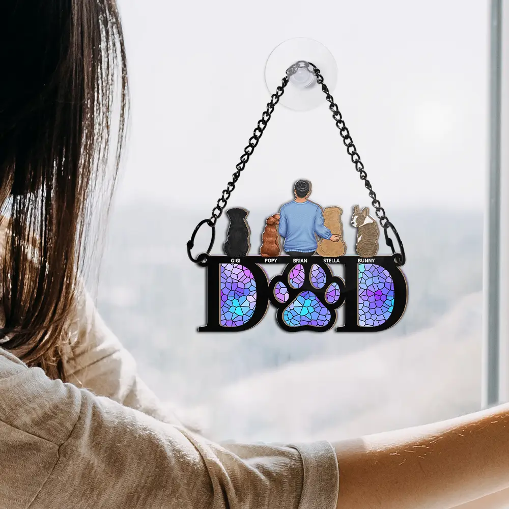Sympathy Dog Dad Suncatcher - Personalized Window Hanging Suncatcher Ornament - Image 4