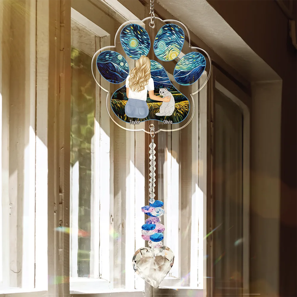 Sympathy Pet Memorial Back View Sorry You Have Lost - Personalized Heart Crystal Suncatcher - Image 3